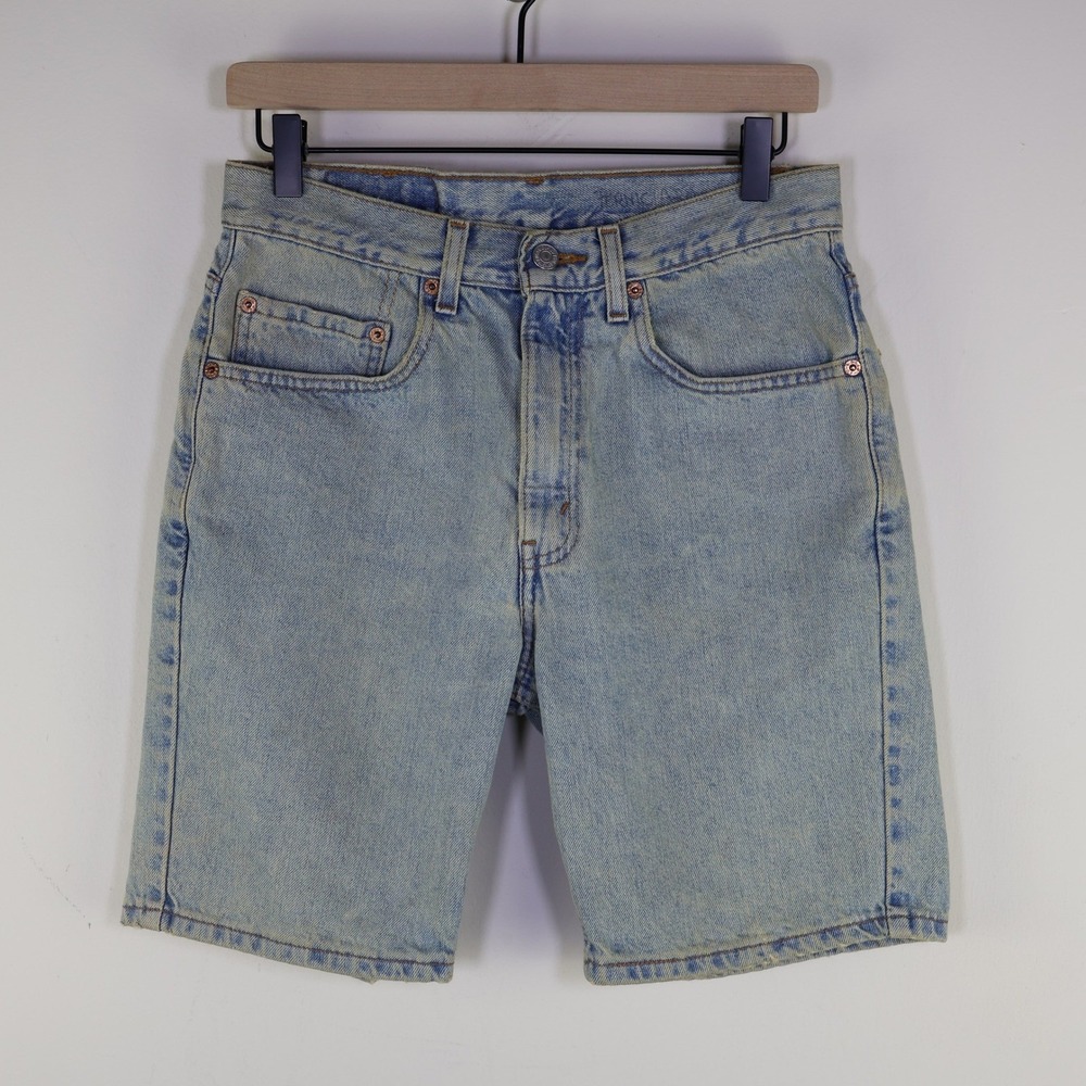 Vintage 2000 Levis 505 Regular Fit Denim Shorts Size 31 Light Wash Distressed